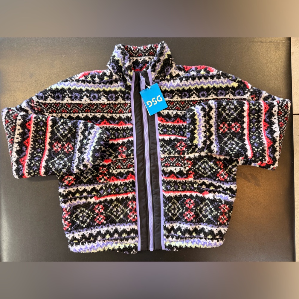 DSG Cozy Fleece Full Zip Jacket Girls Medium 10-12 NWT Fair Isle